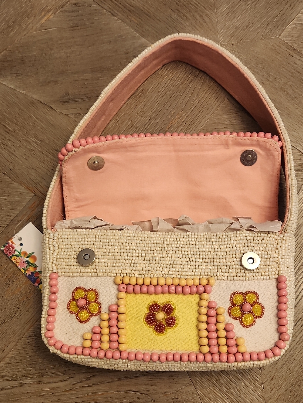Express Edit Beaded Floral Shoulder/Hand Bag -Trendy -Vacation Ready - Picture 7 of 8